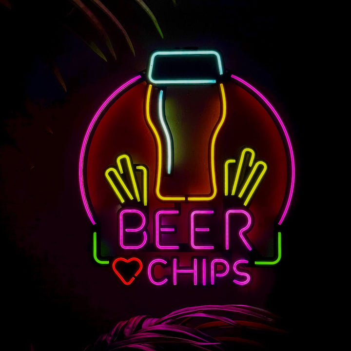 Beer & Chips - Neon Wall Art, | Hoagard