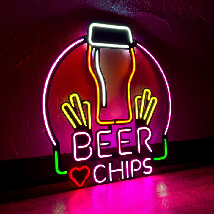 Beer & Chips - Neon Wall Art, | Hoagard