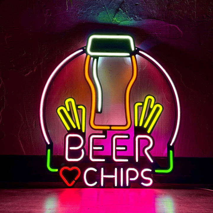 Beer & Chips - Neon Wall Art, | Hoagard