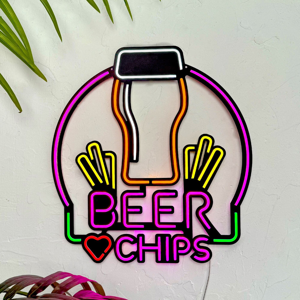 Beer & Chips - Neon Wall Art, | Hoagard