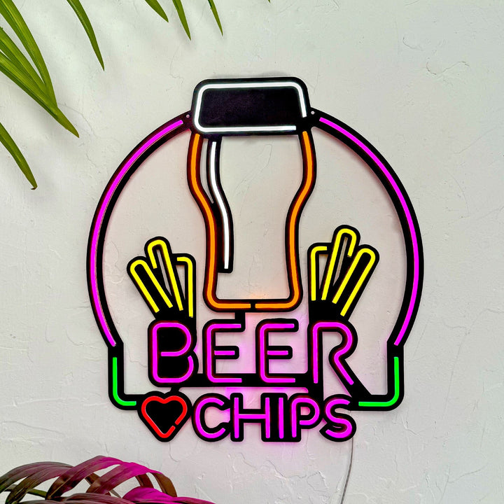 Beer & Chips - Neon Wall Art, | Hoagard