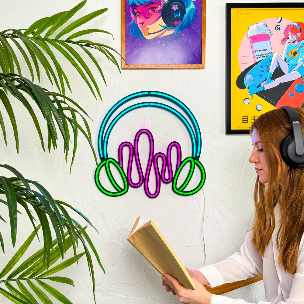 Headphone - Neon Wall Art, | Hoagard