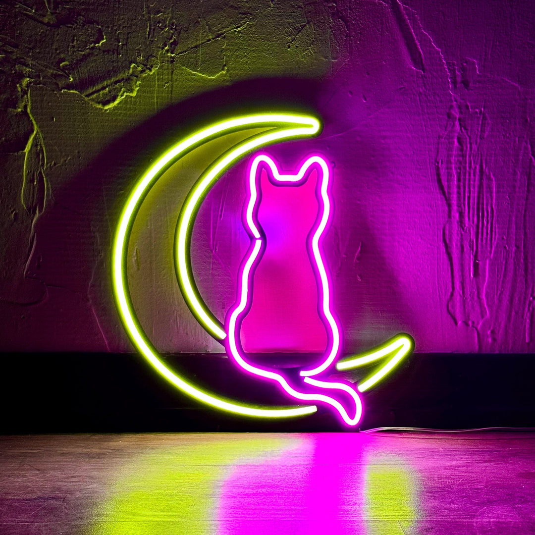 Luna - Neon Wall Art, Pink & Yellow Without Remote Control | Hoagard.co