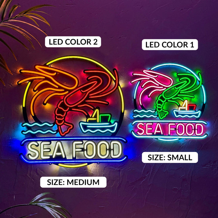 Sea Food - Neon Wall Art, Without Remote Control 46cm x 48cm Led Color 1 | Hoagard